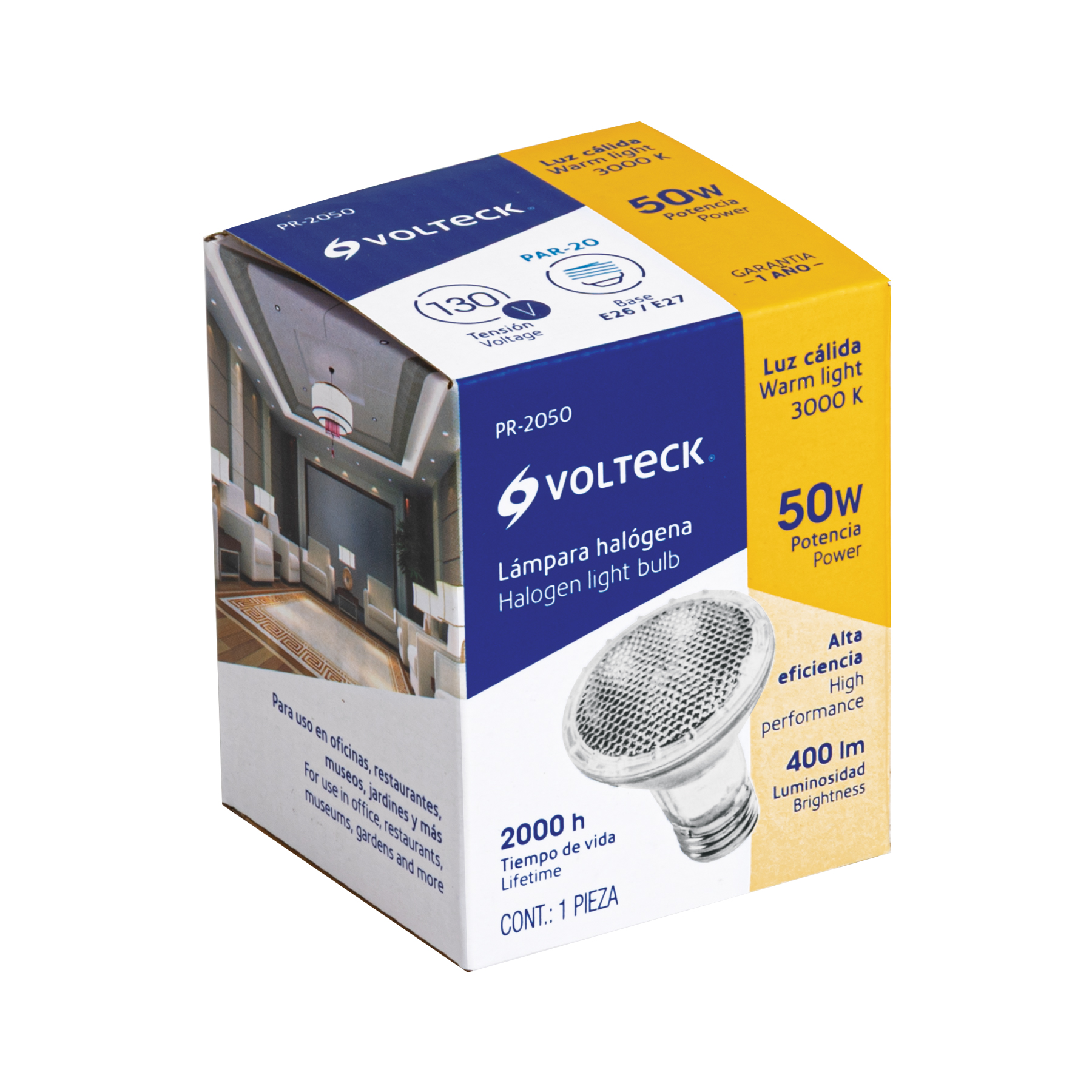 LAMPARA HALOGENA VOLTECK 50W LUZ CALIDA 3000K TRUPER  (47244 )