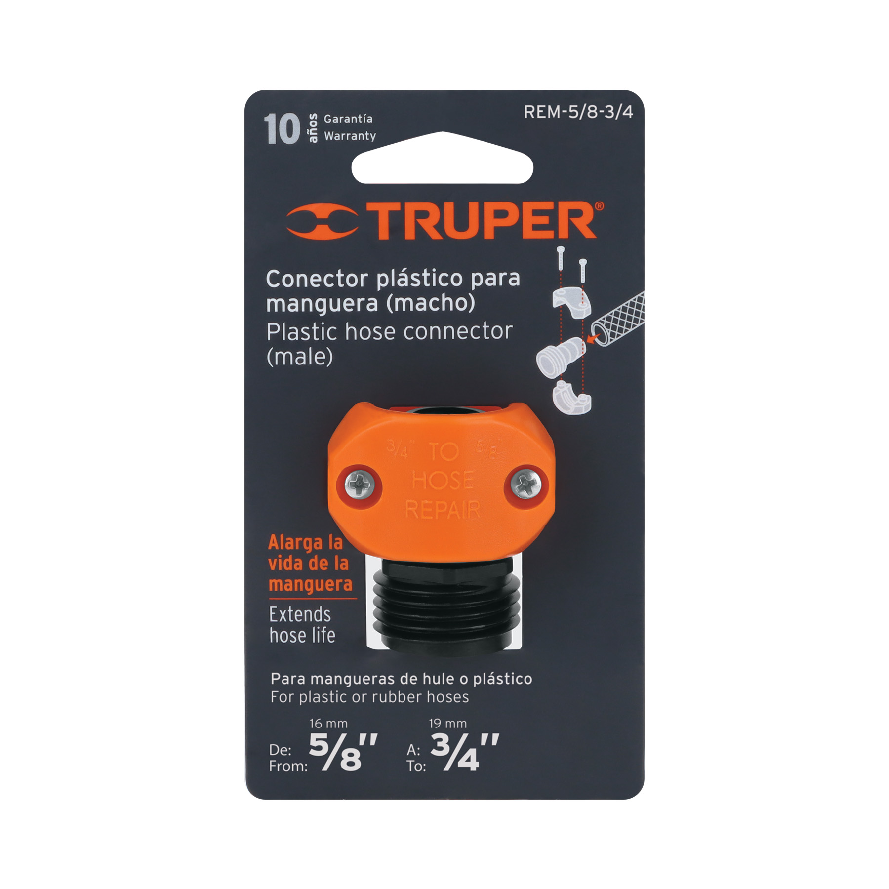 CONECTOR MACHO ( UNIDAD ) PLASTICO 3/4 P/MANGUERA JARDIN TRUPER 12716