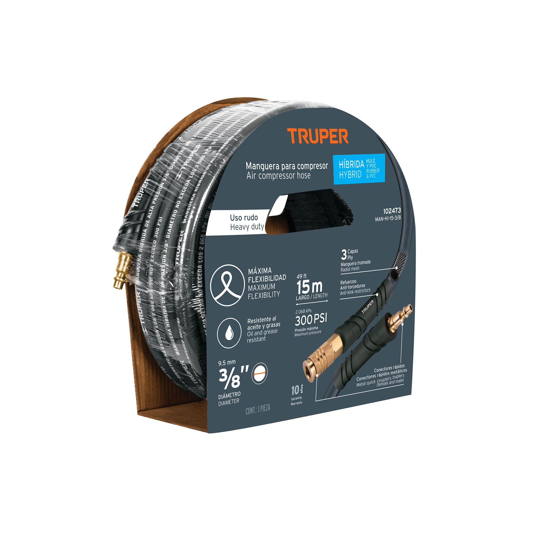 MANGUERA P/COMPRESOR NEGRA 3/8 X 15 MTS ( TRUPER 102473 / 19017 )