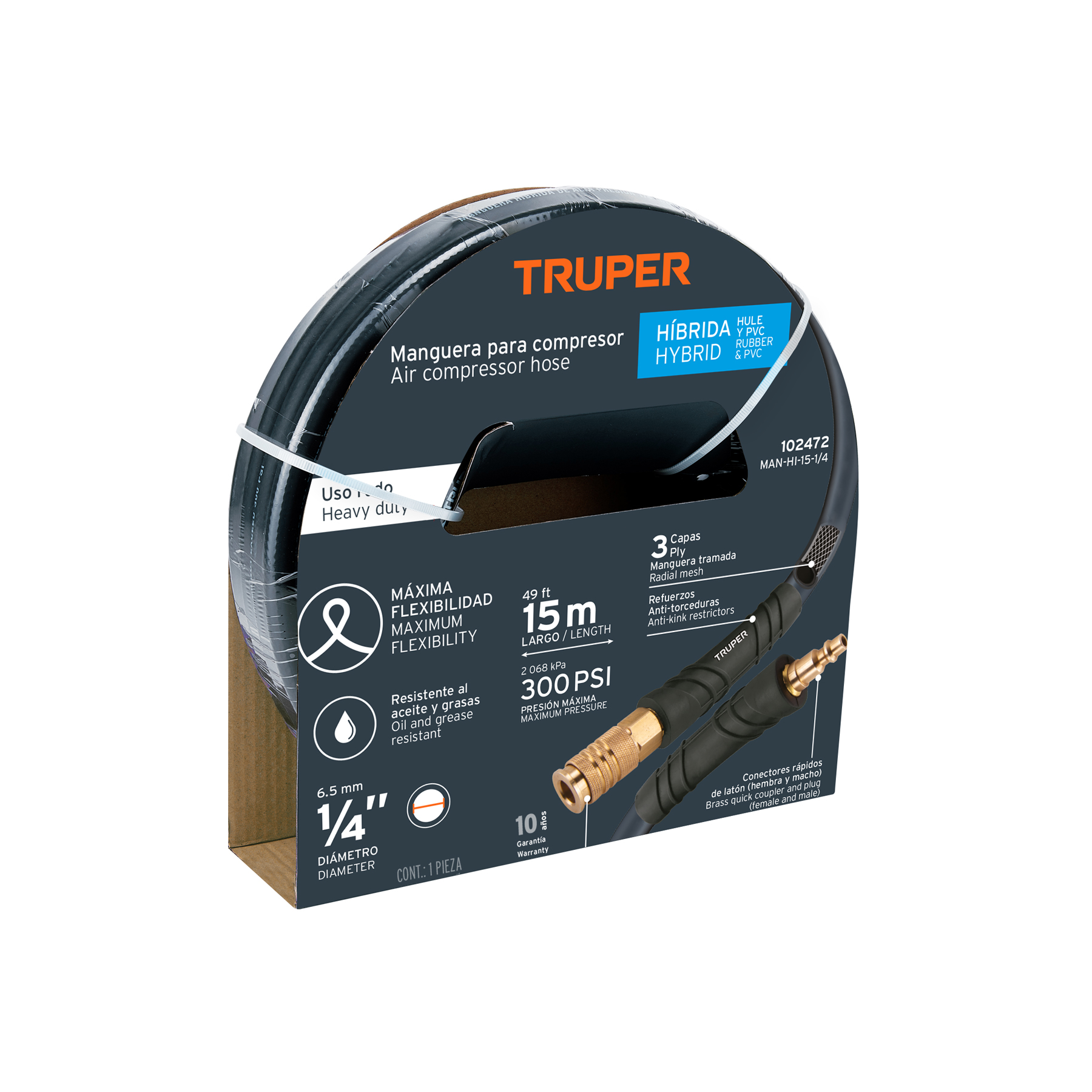 MANGUERA P/COMPRESOR NEGRA 1/4 X 15 MTS TRUPER 102472
